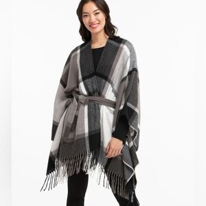 NWOT Ricki's Plaid belted Poncho style Ruana One Size fits all OS
